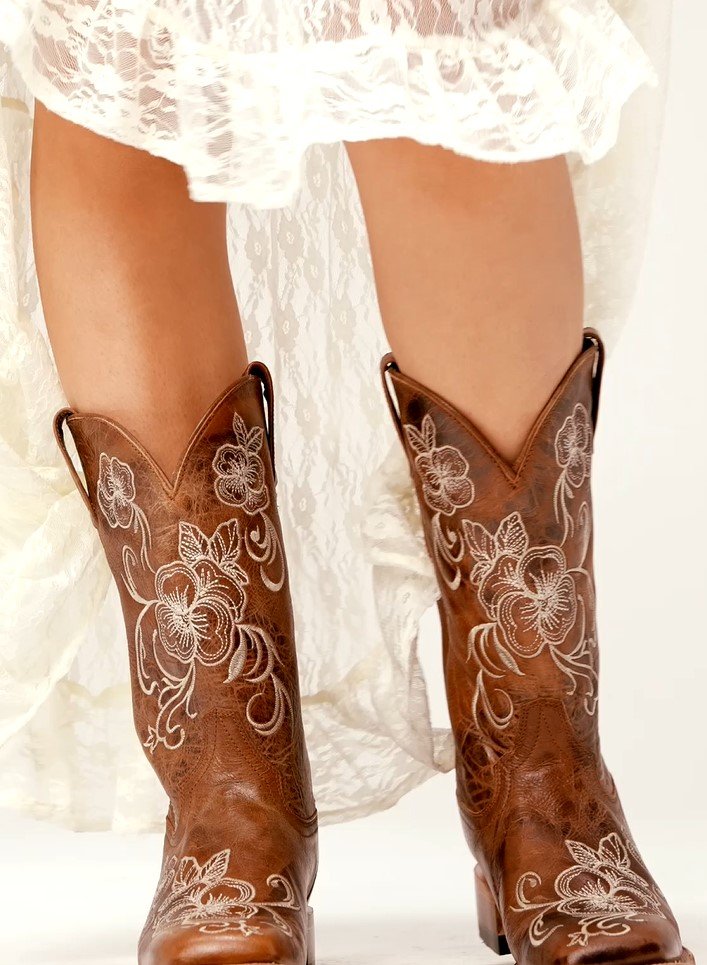 Shyanne Lasy Floral Embroidered Western Boots broad square toe
