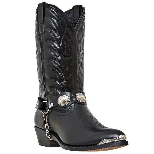Black Leather Laced Western Boots with Silver Hardware